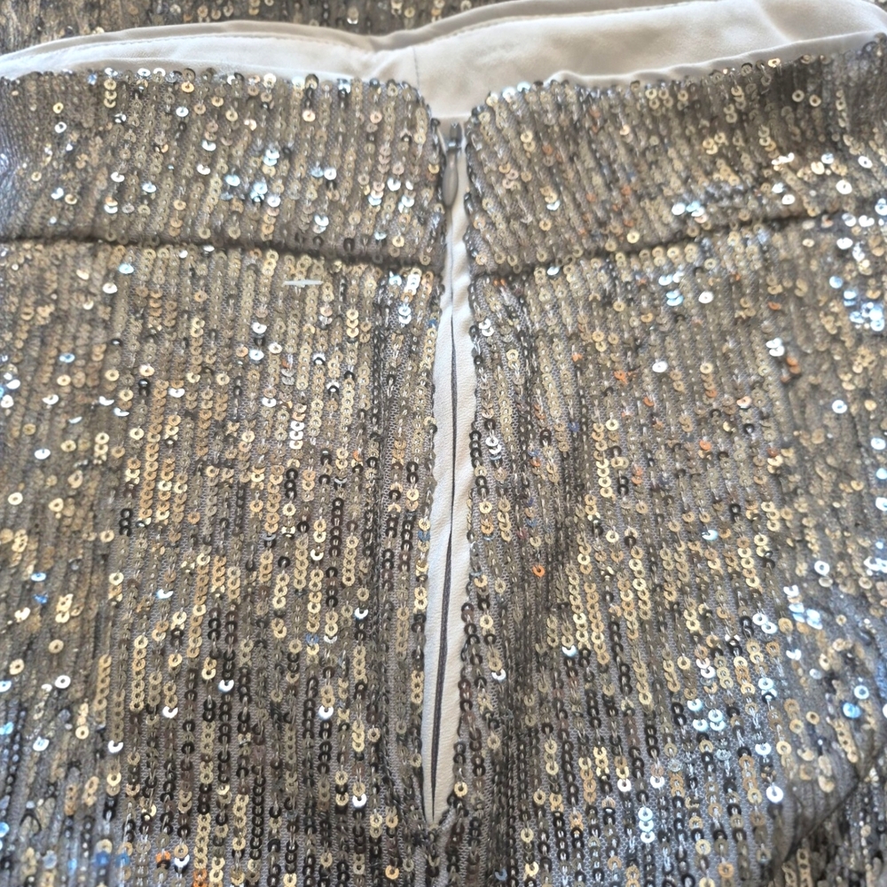 LOFT Silver Sequins High Rise Wide Leg Pants Side Zip Petite 10P Holiday Party - Picture 7 of 10